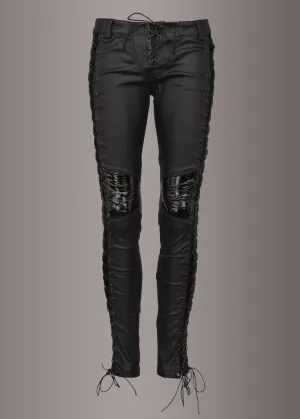 Back in Black Punk Rave Faux Leather Lace Up Skinny Pants