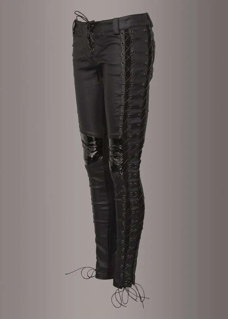 Back in Black Punk Rave Faux Leather Lace Up Skinny Pants