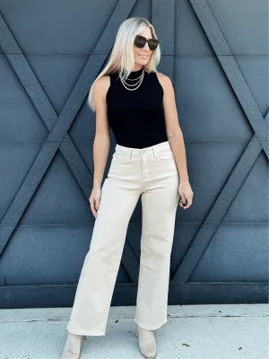 Bayeas High Rise Wide Leg Twill Pants In Khaki