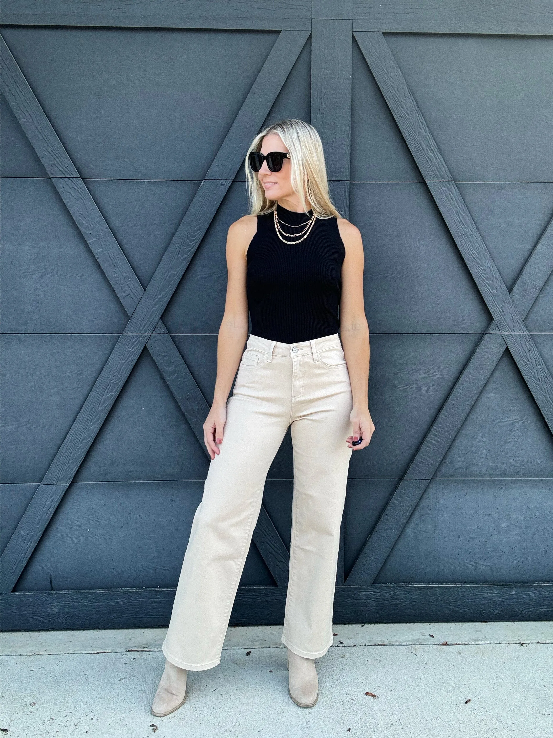 Bayeas High Rise Wide Leg Twill Pants In Khaki