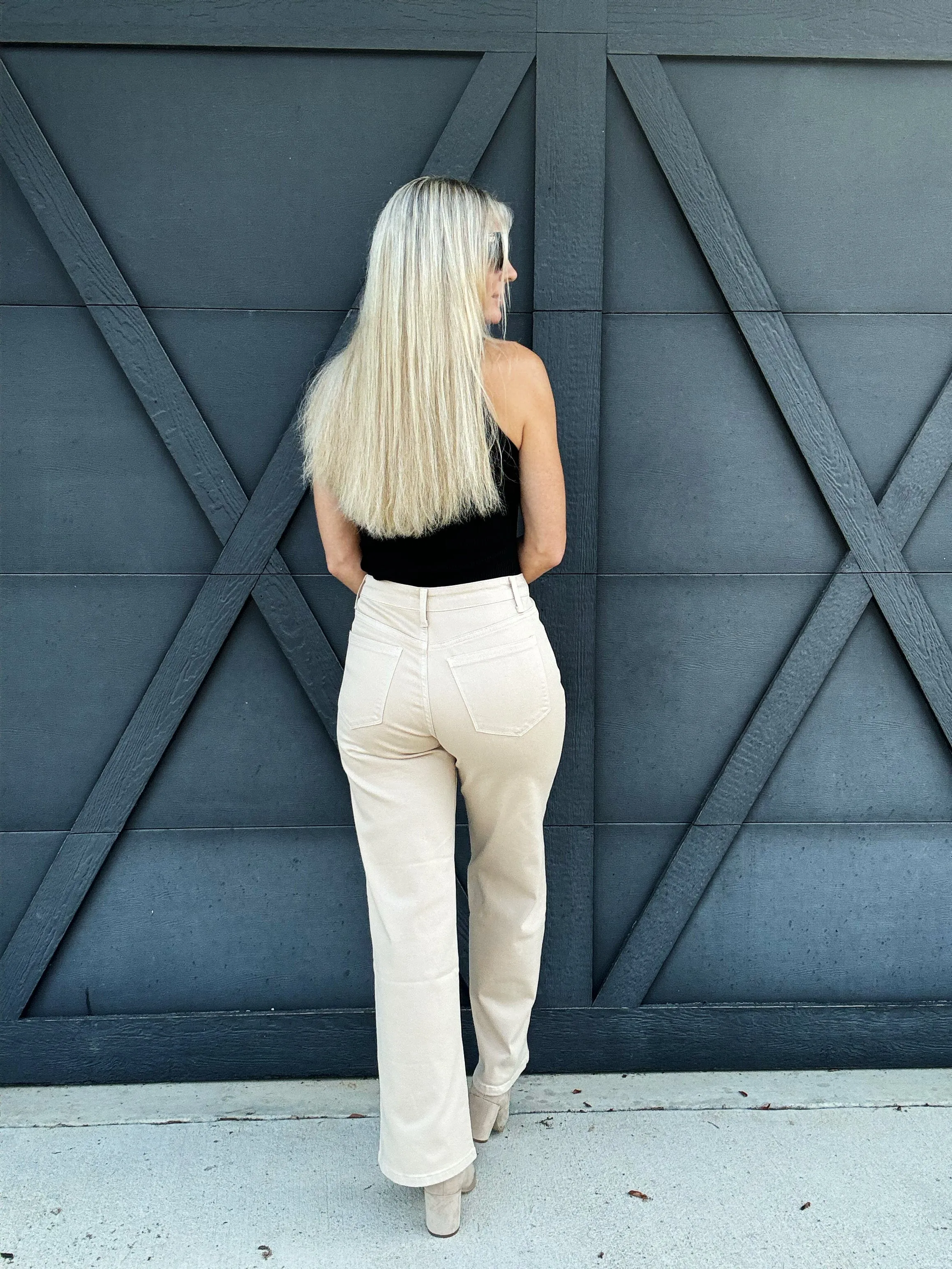 Bayeas High Rise Wide Leg Twill Pants In Khaki