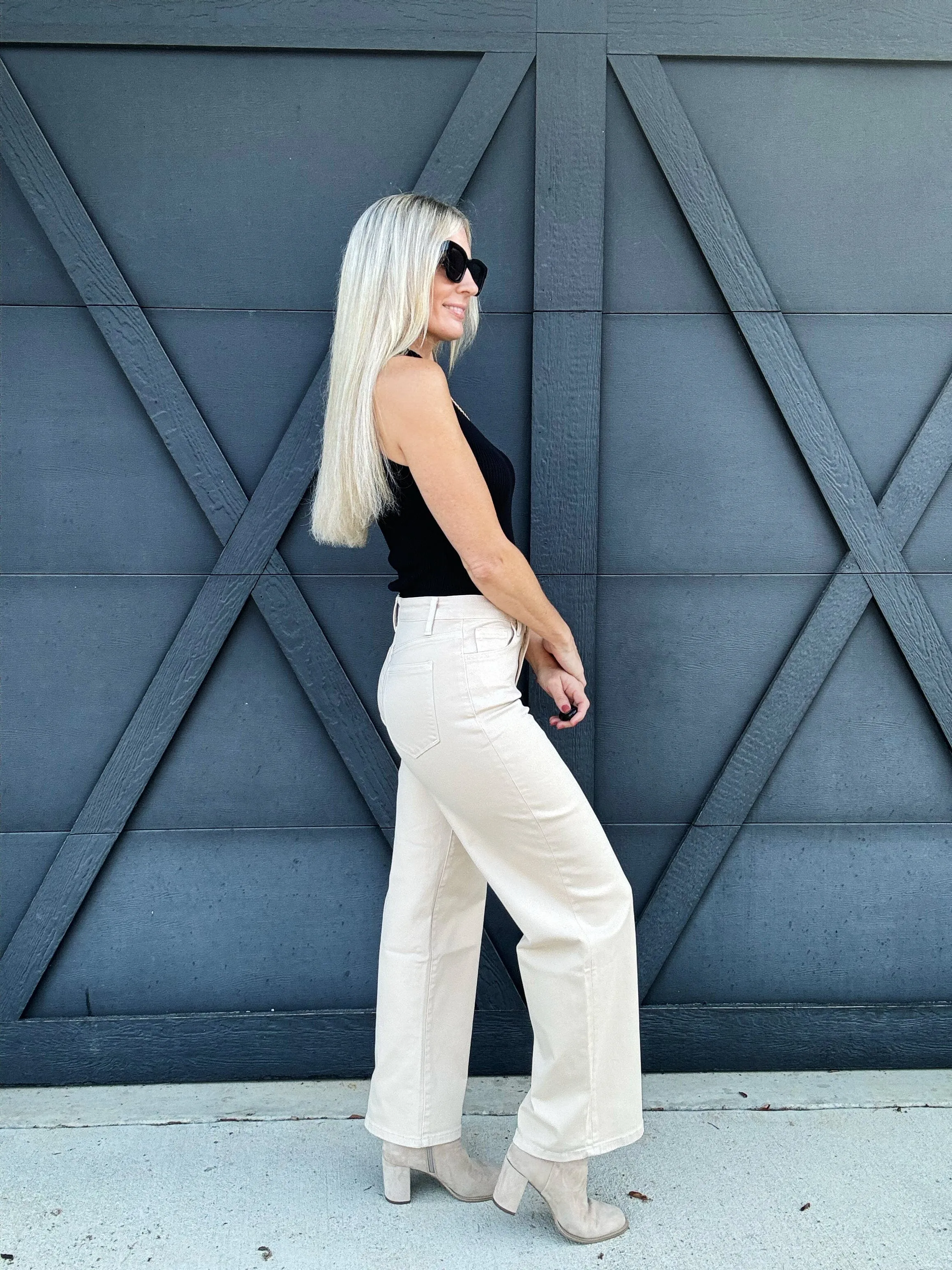 Bayeas High Rise Wide Leg Twill Pants In Khaki
