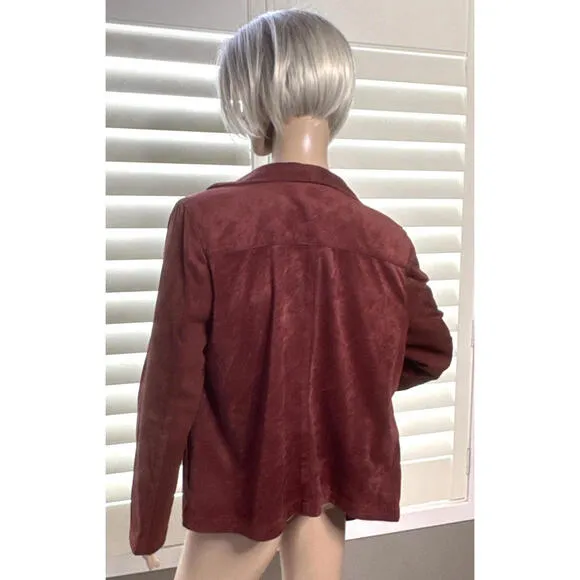 BB DAKOTA LG jacket faux suede open front drape front Size Large Deep red