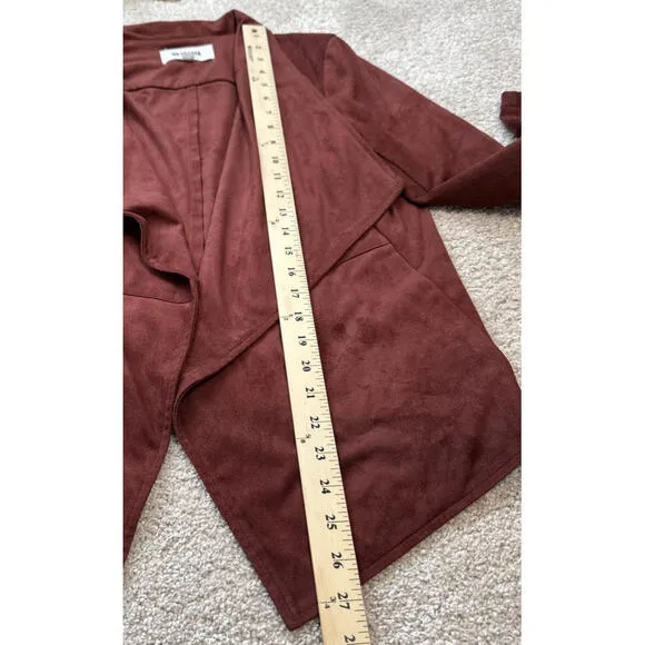BB DAKOTA LG jacket faux suede open front drape front Size Large Deep red