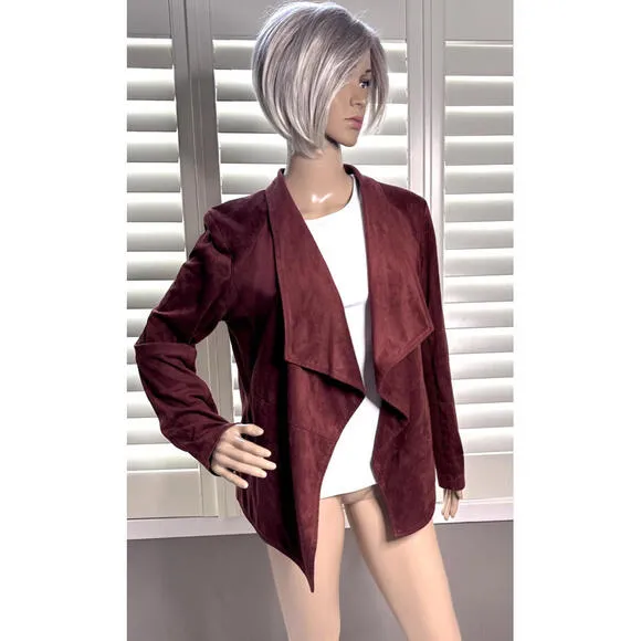 BB DAKOTA LG jacket faux suede open front drape front Size Large Deep red