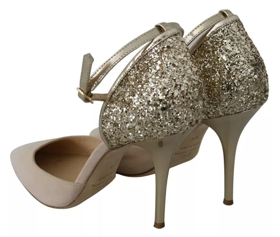 Beige Linen Ankle Strap High Heels Shoes