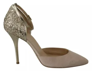 Beige Linen Ankle Strap High Heels Shoes