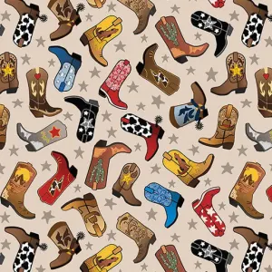 Benartex Fabrics - Lil' Buckaroos - Lil' Western Boots Tan by the yard 2387