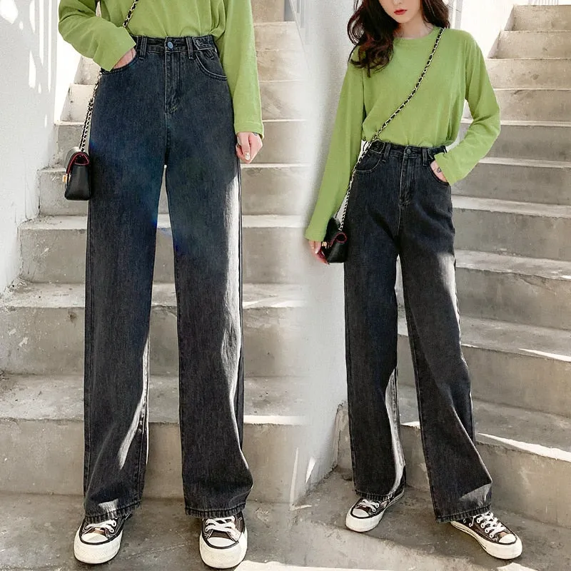BerryBetty - streetwear high waist women's fashion jeans woman girls women wide leg pants trousers female trousers denim bagge mom jeans