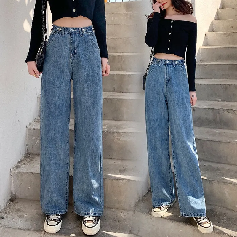 BerryBetty - streetwear high waist women's fashion jeans woman girls women wide leg pants trousers female trousers denim bagge mom jeans