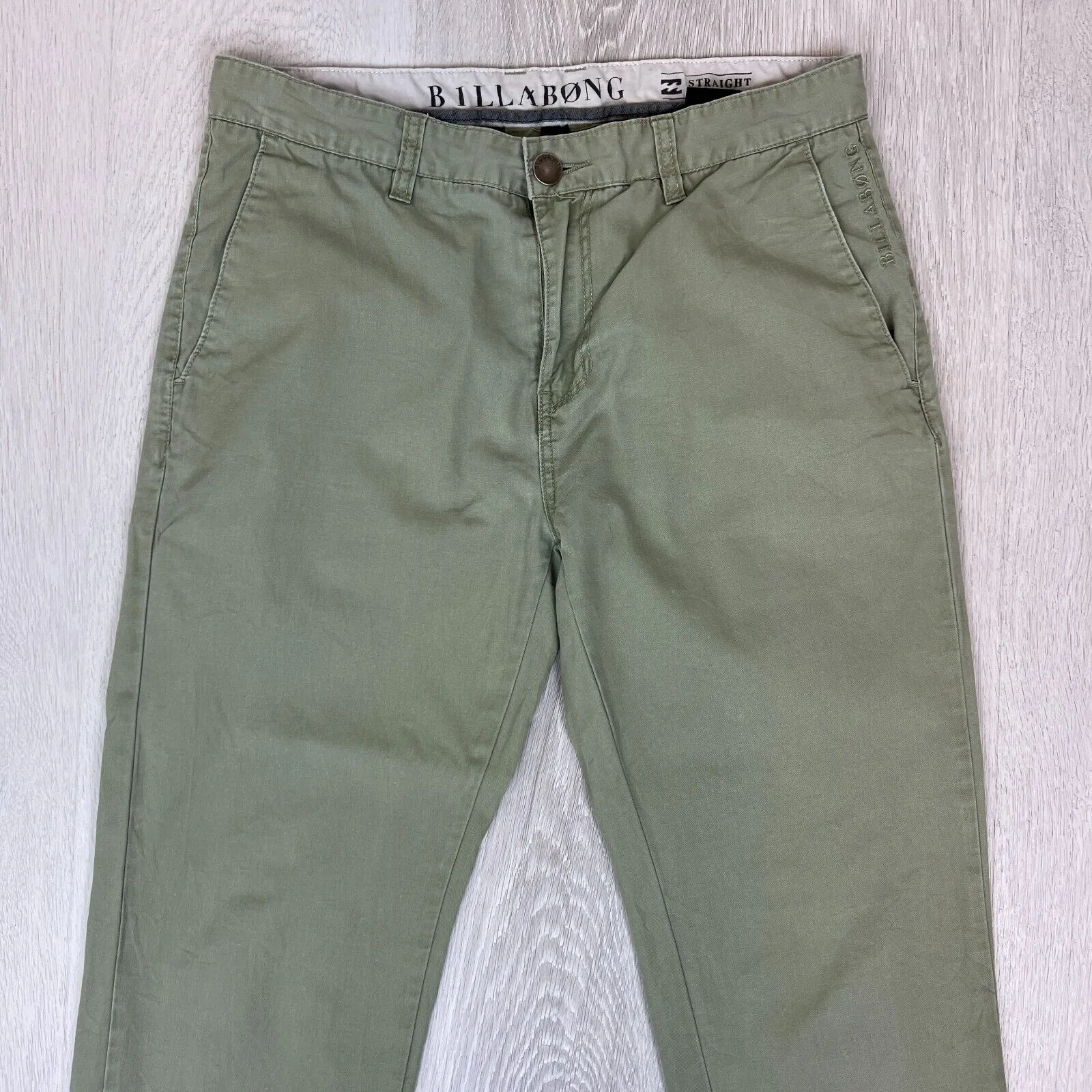 Billabong Mens Khaki Green Straight Chinos Size 32 (Damaged Waist)