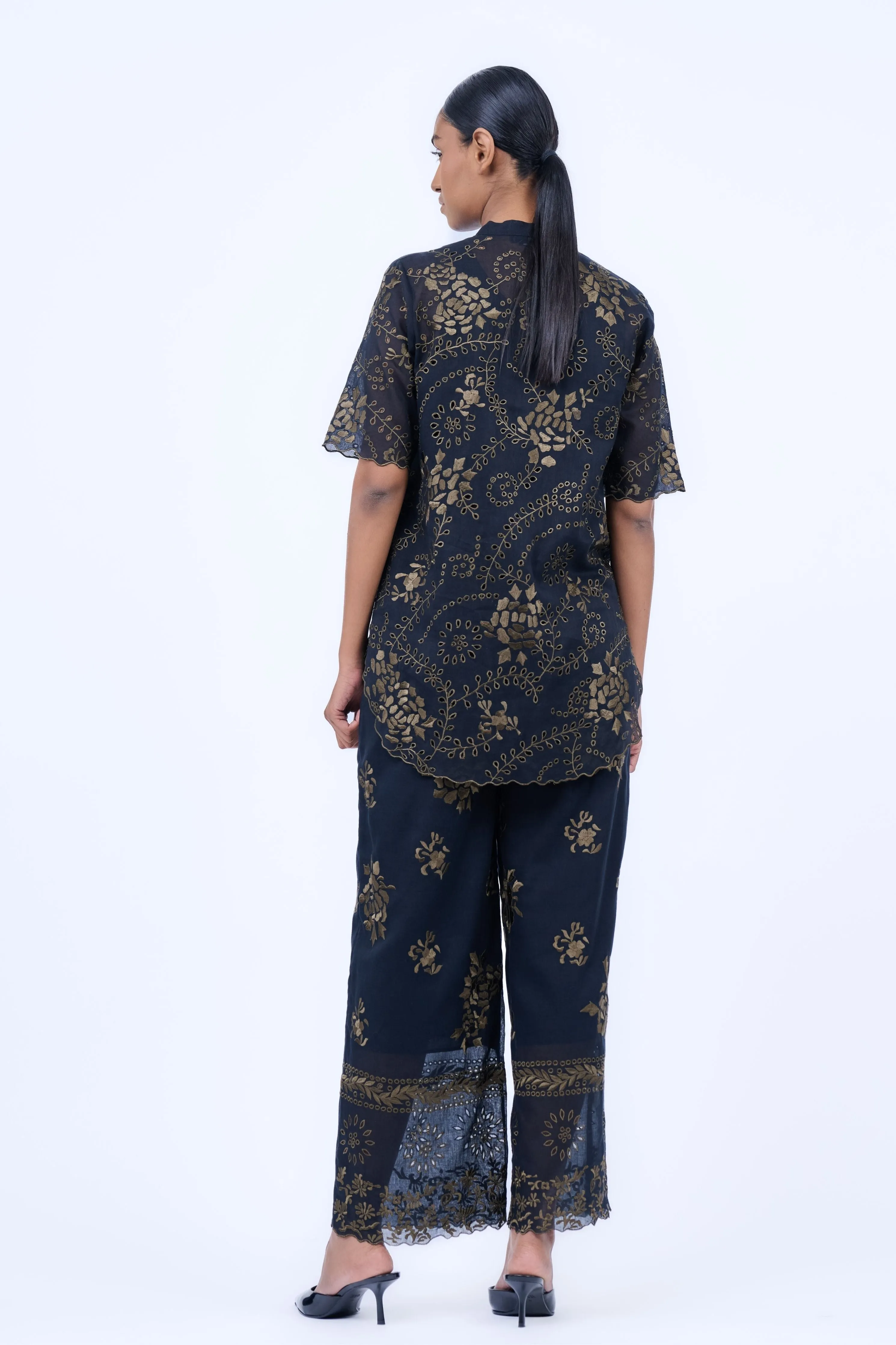 Black & Khaki Threadwork Pants