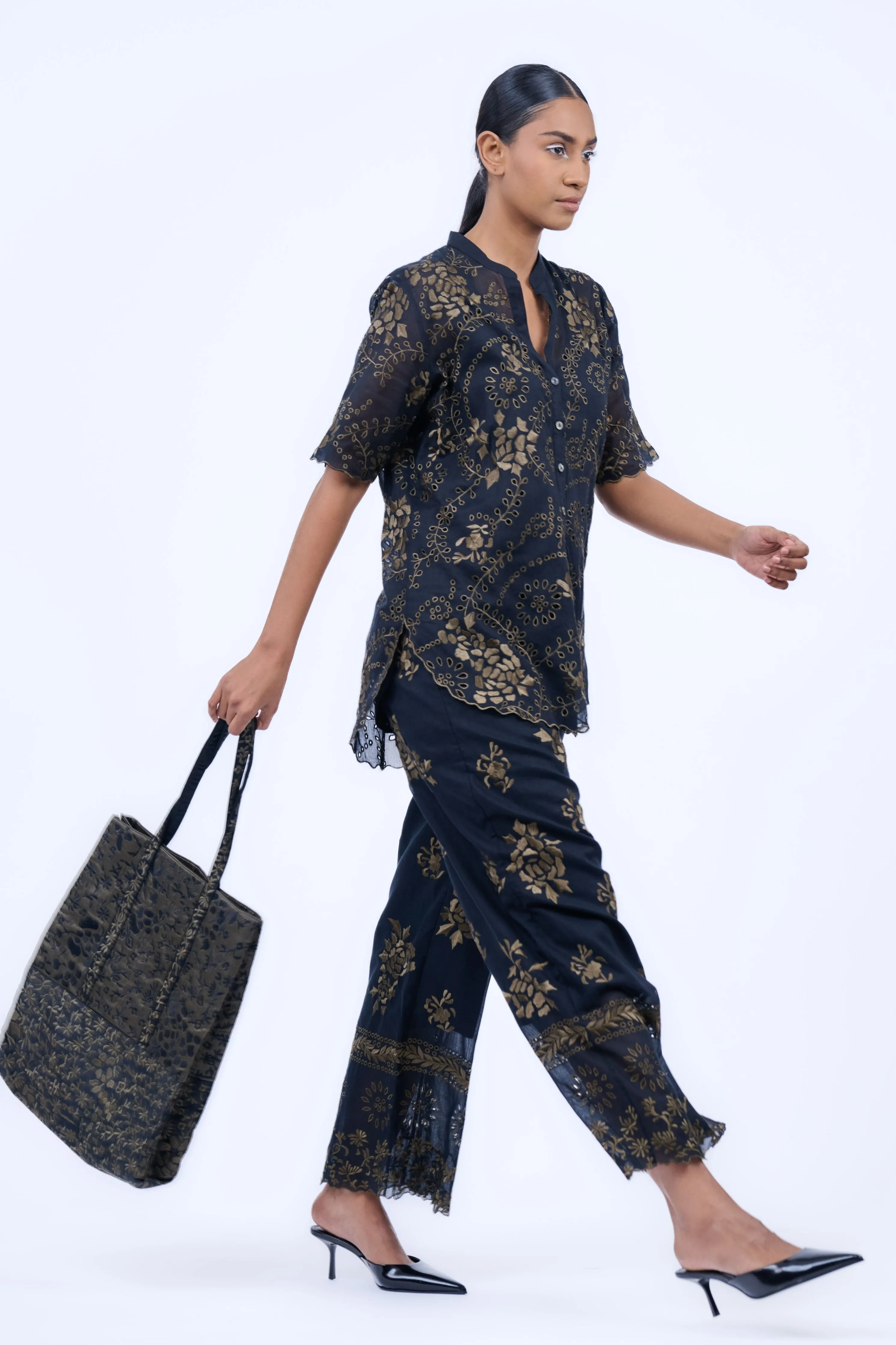 Black & Khaki Threadwork Pants