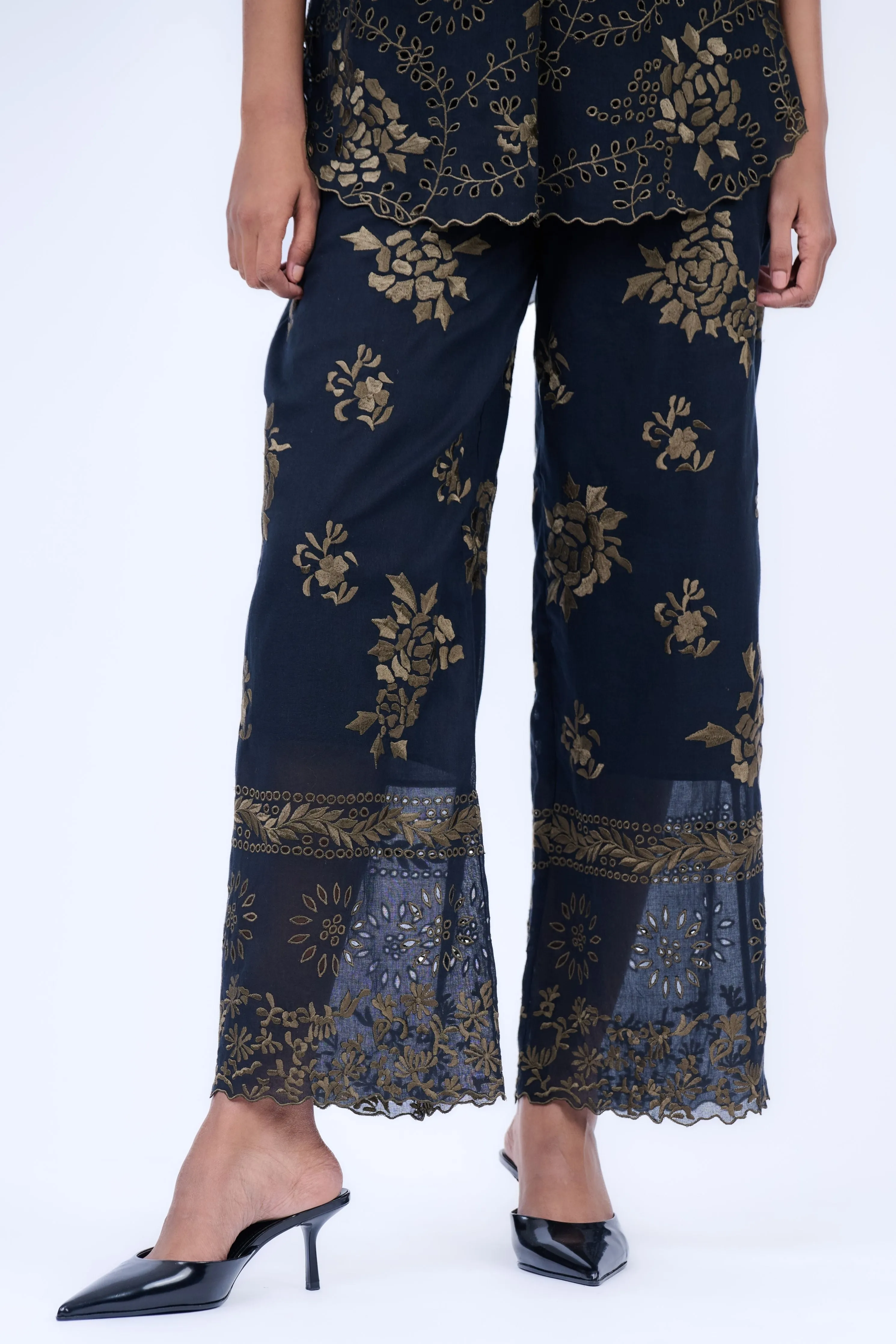 Black & Khaki Threadwork Pants