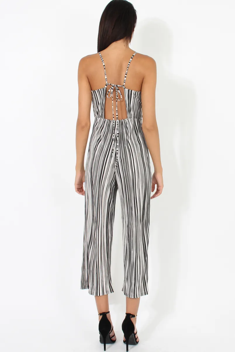 Black & White Pleated Tie back Jumpsuit- Dublin