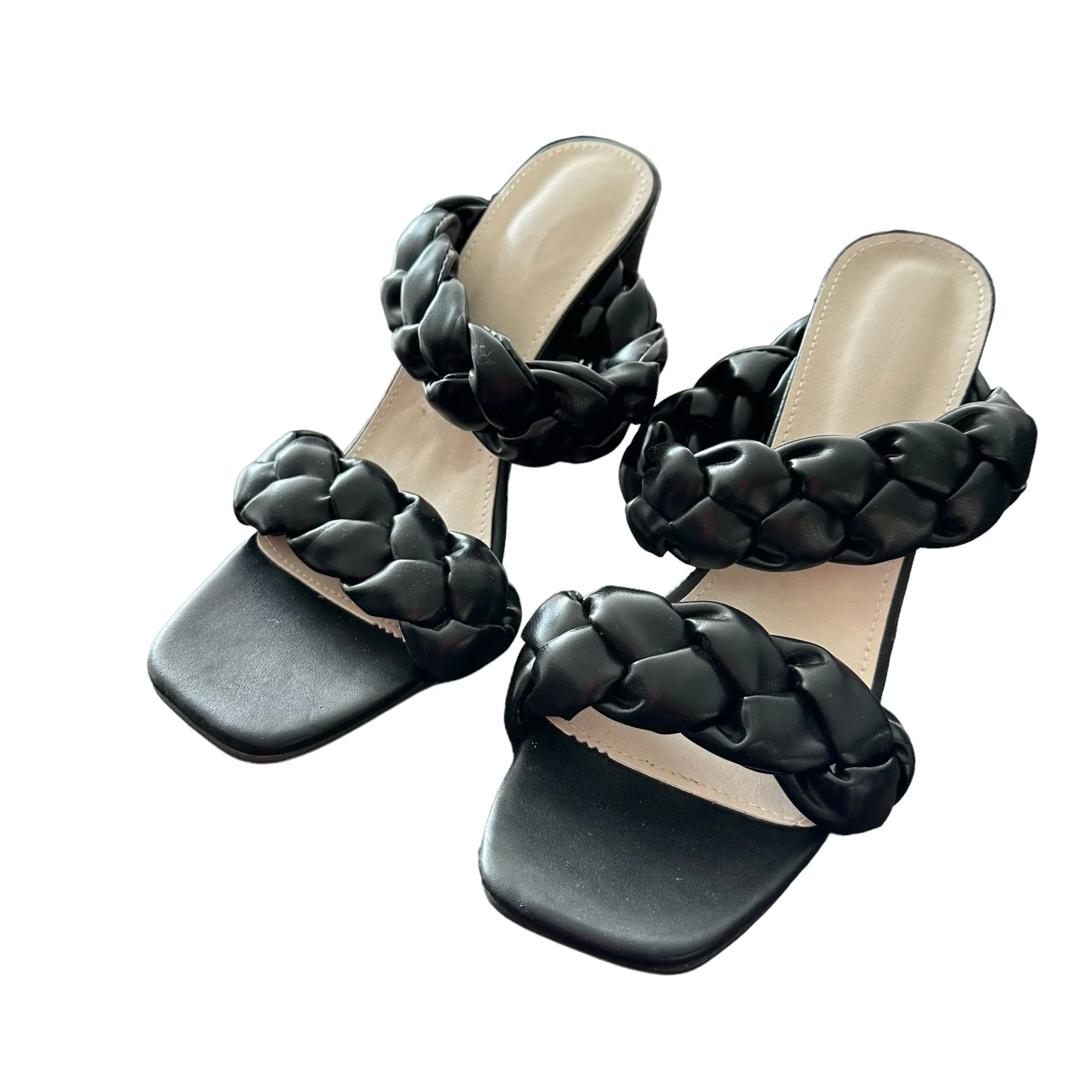 BLACK BRAIDED BLOCK HEELS SZ 9.5