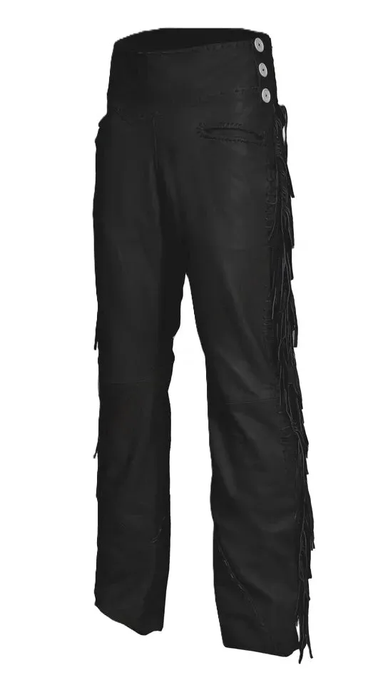 Black Leather Fringe Pants For Men Ragged Leather Western Pant MFP1228