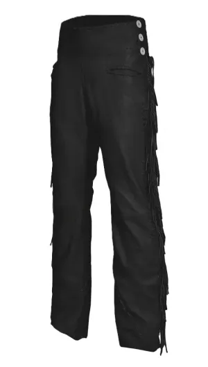 Black Leather Fringe Pants For Men Ragged Leather Western Pant MFP1228