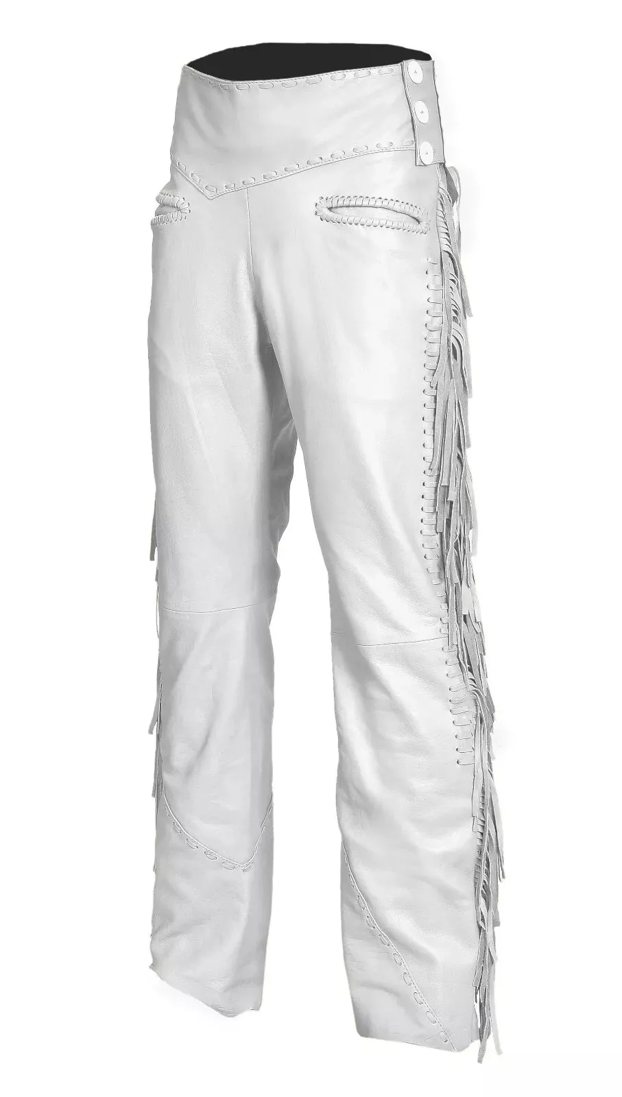 Black Leather Fringe Pants For Men Ragged Leather Western Pant MFP1228