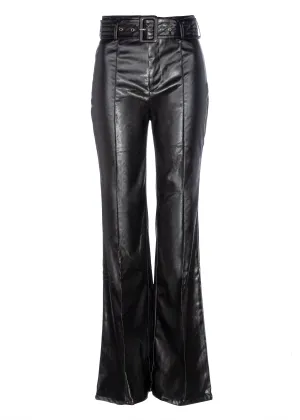 Black Vegan Leather Bell Bottoms with Belt