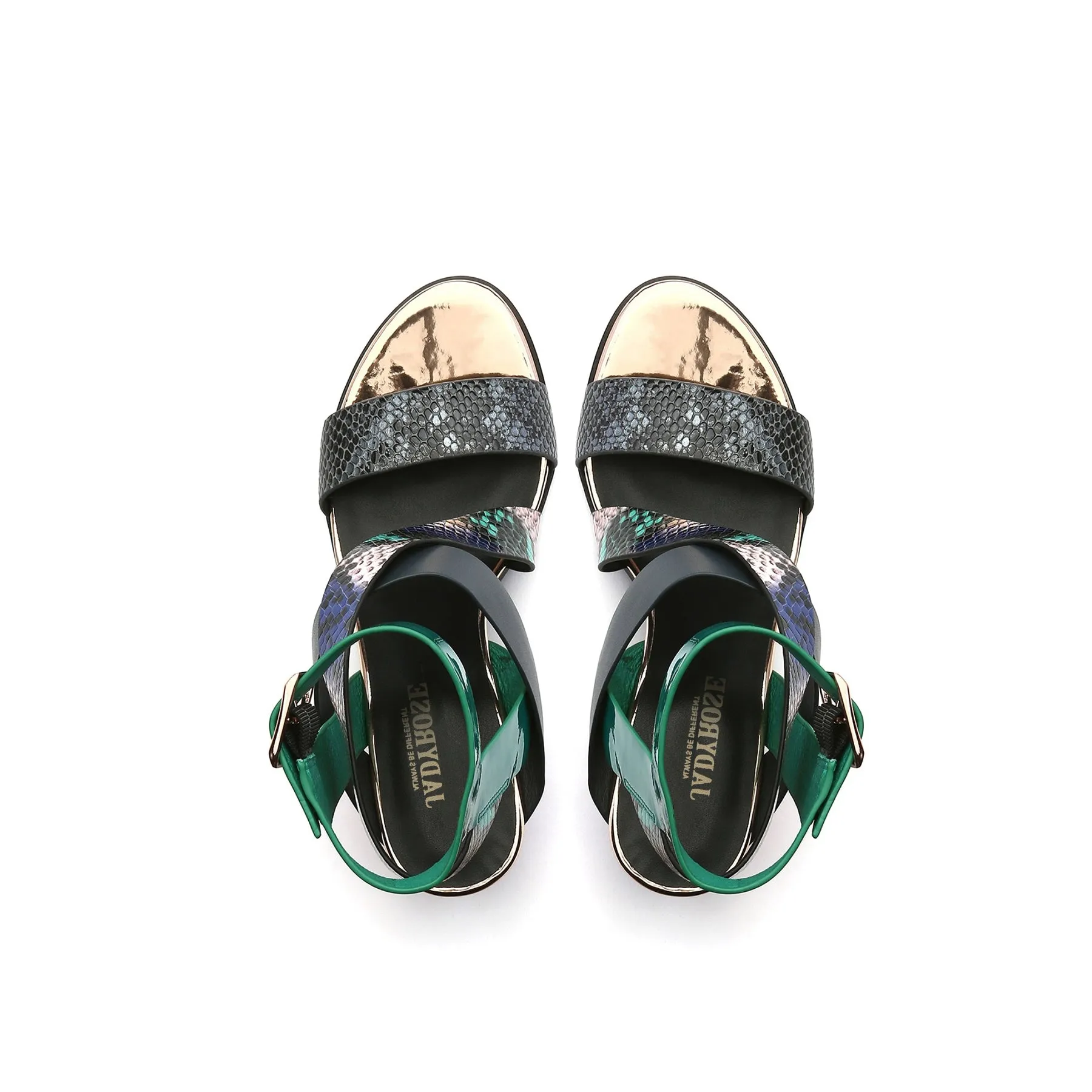 Block Heel Cross Triple-Stap Leather Sandal - Green