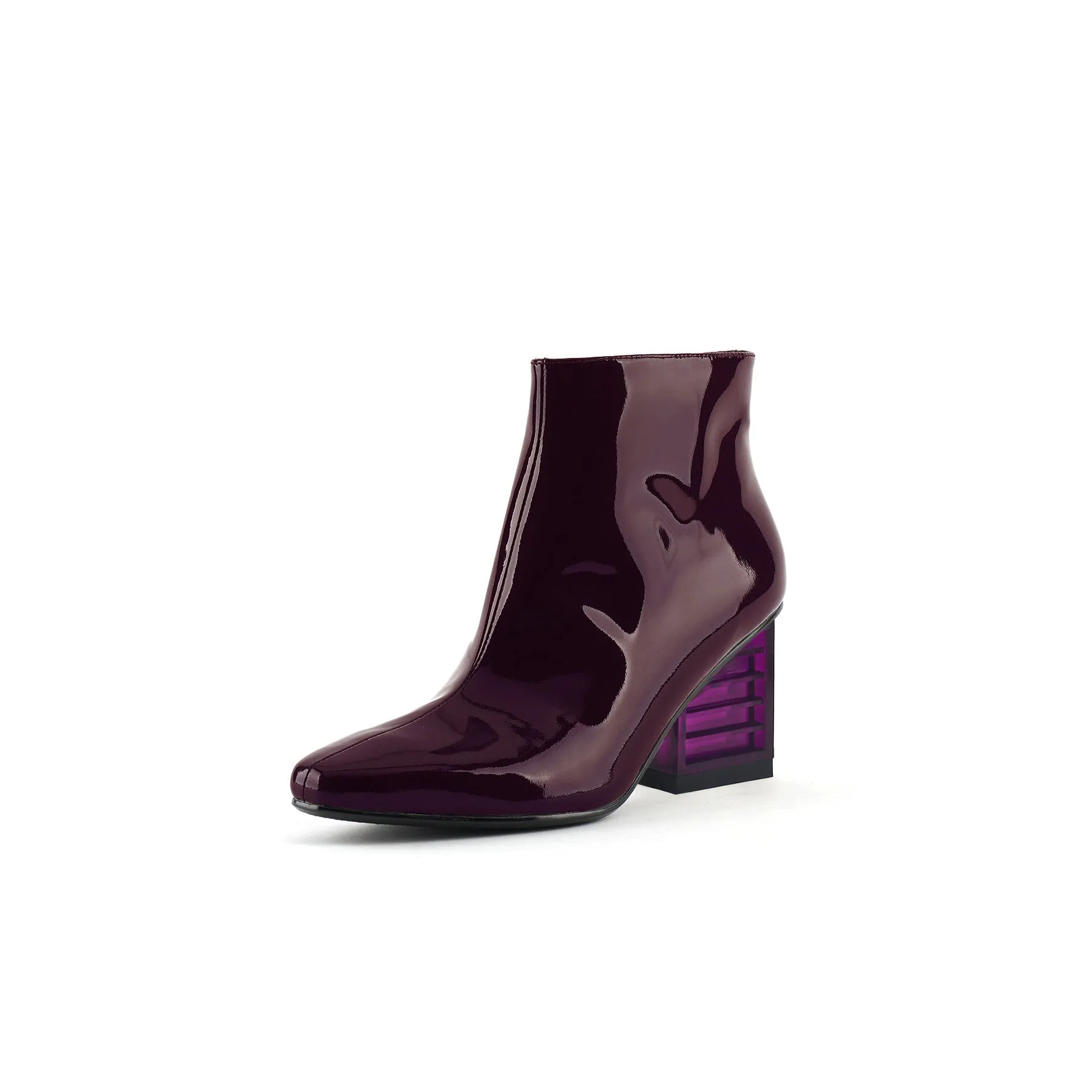 Block Neon Heel Leather Bootie - Violet