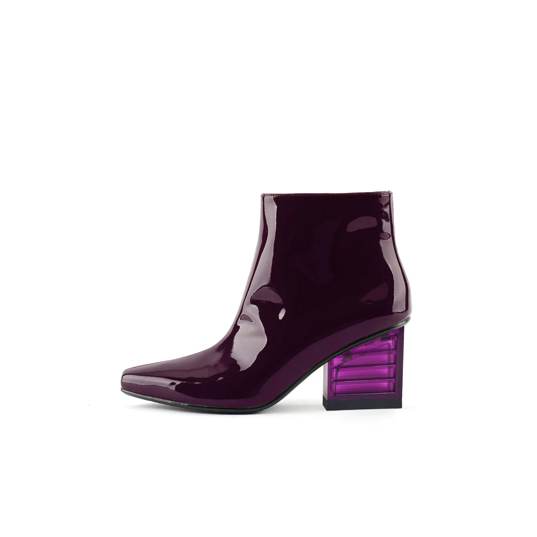 Block Neon Heel Leather Bootie - Violet