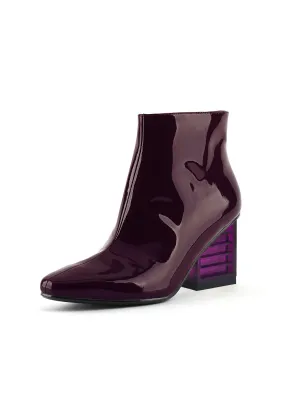 Block Neon Heel Leather Bootie - Violet