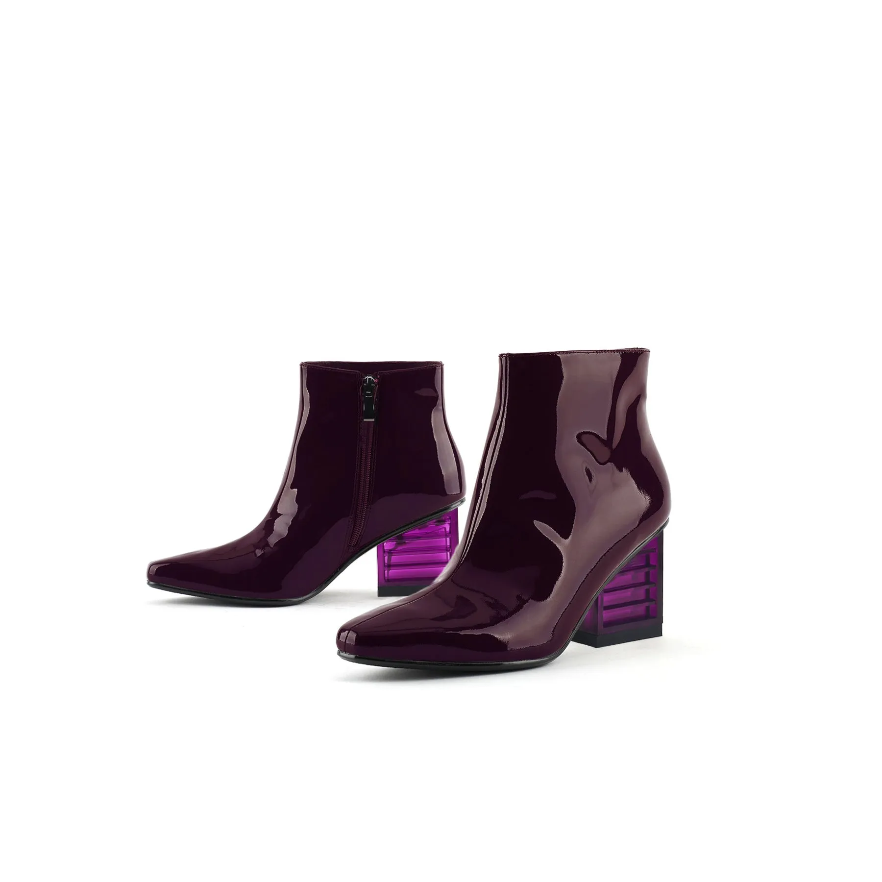 Block Neon Heel Leather Bootie - Violet