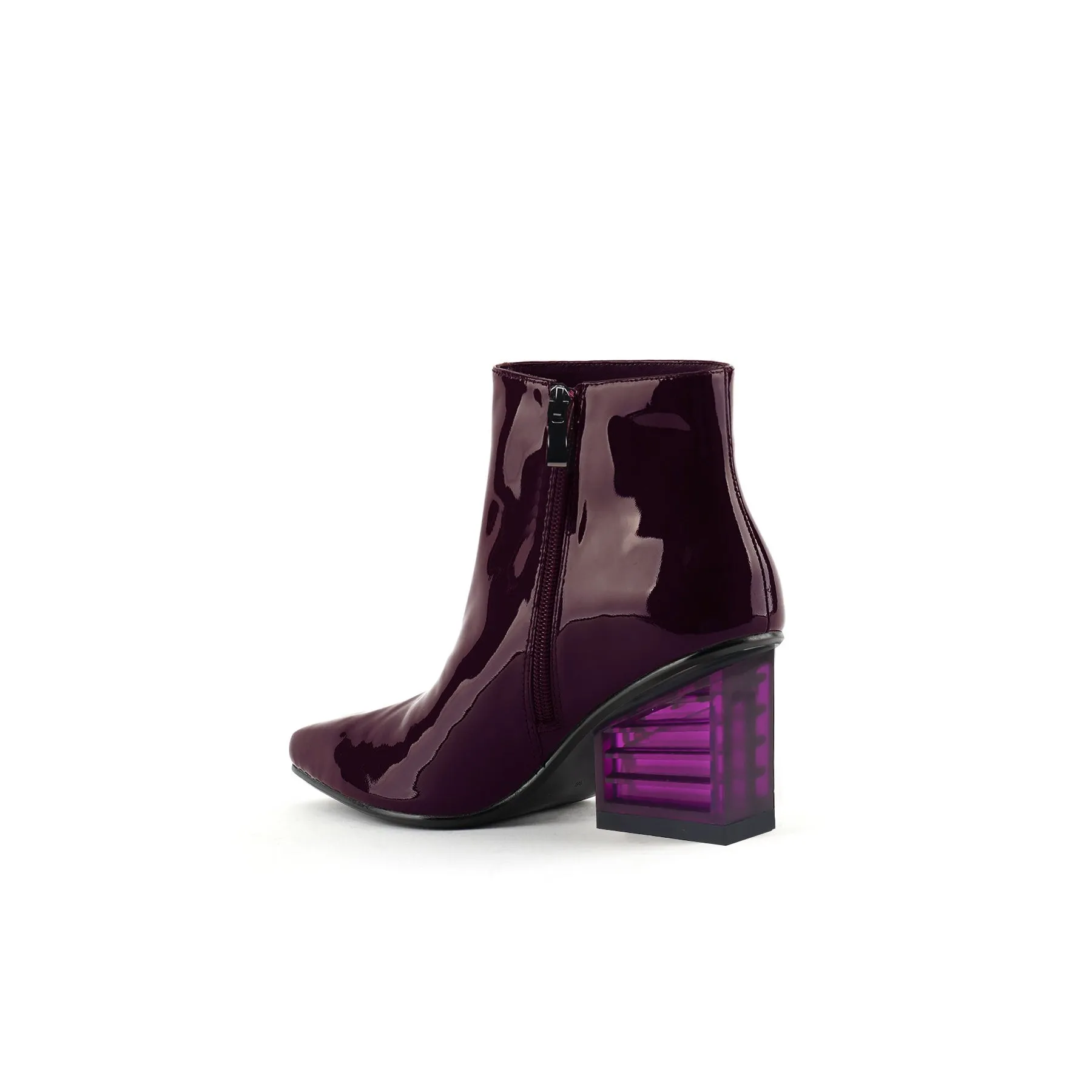 Block Neon Heel Leather Bootie - Violet