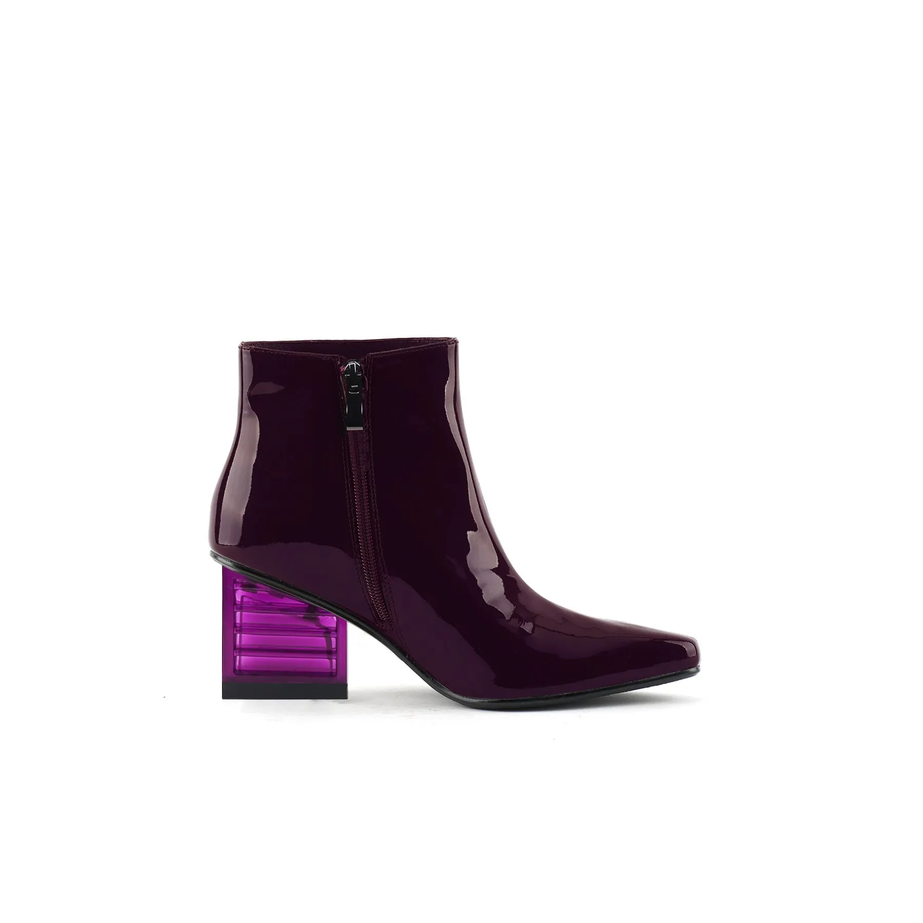 Block Neon Heel Leather Bootie - Violet