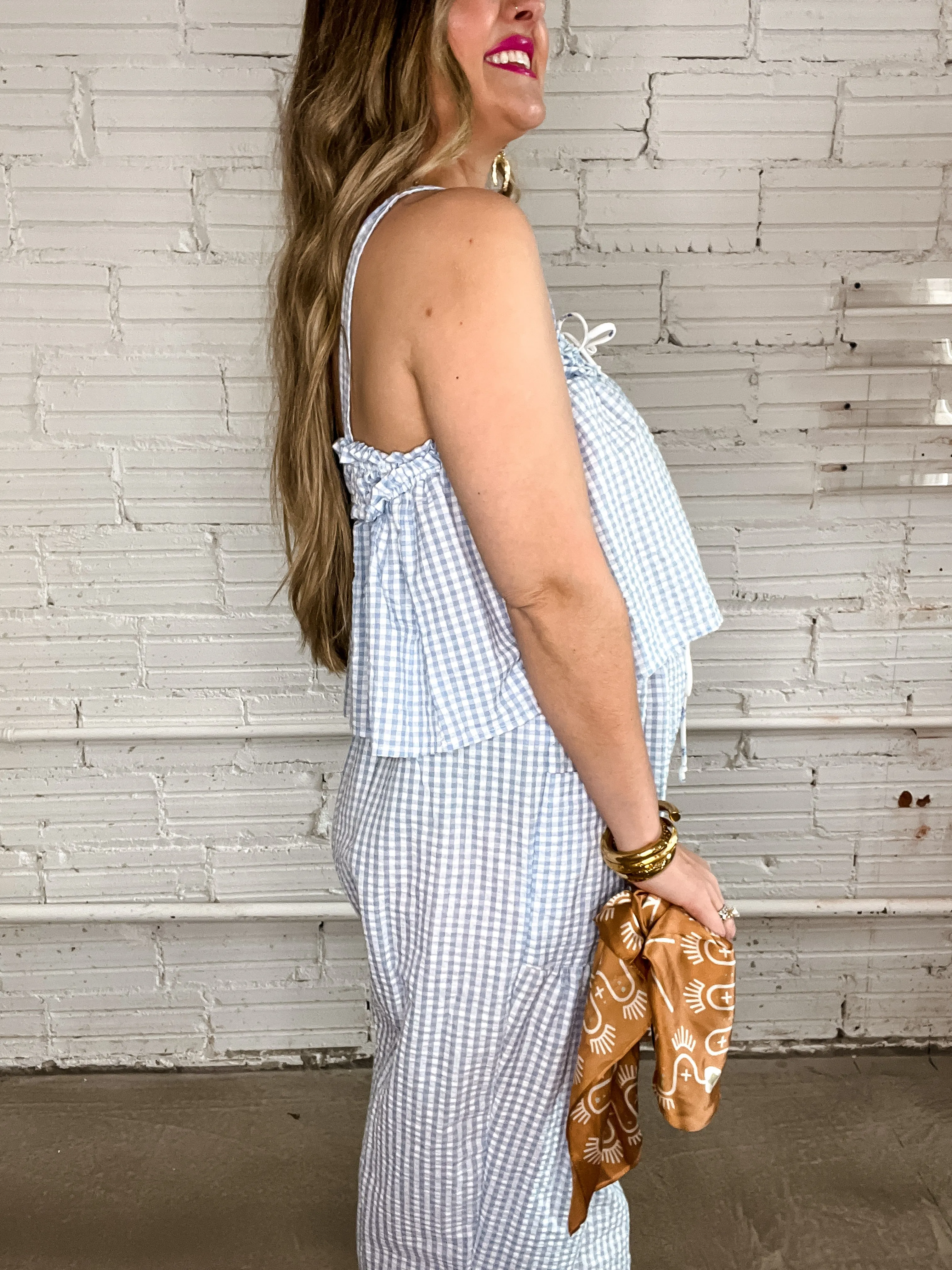 Blue Gingham Relaxed Gauze Pants