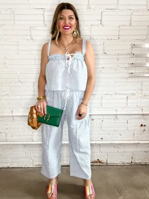 Blue Gingham Relaxed Gauze Pants