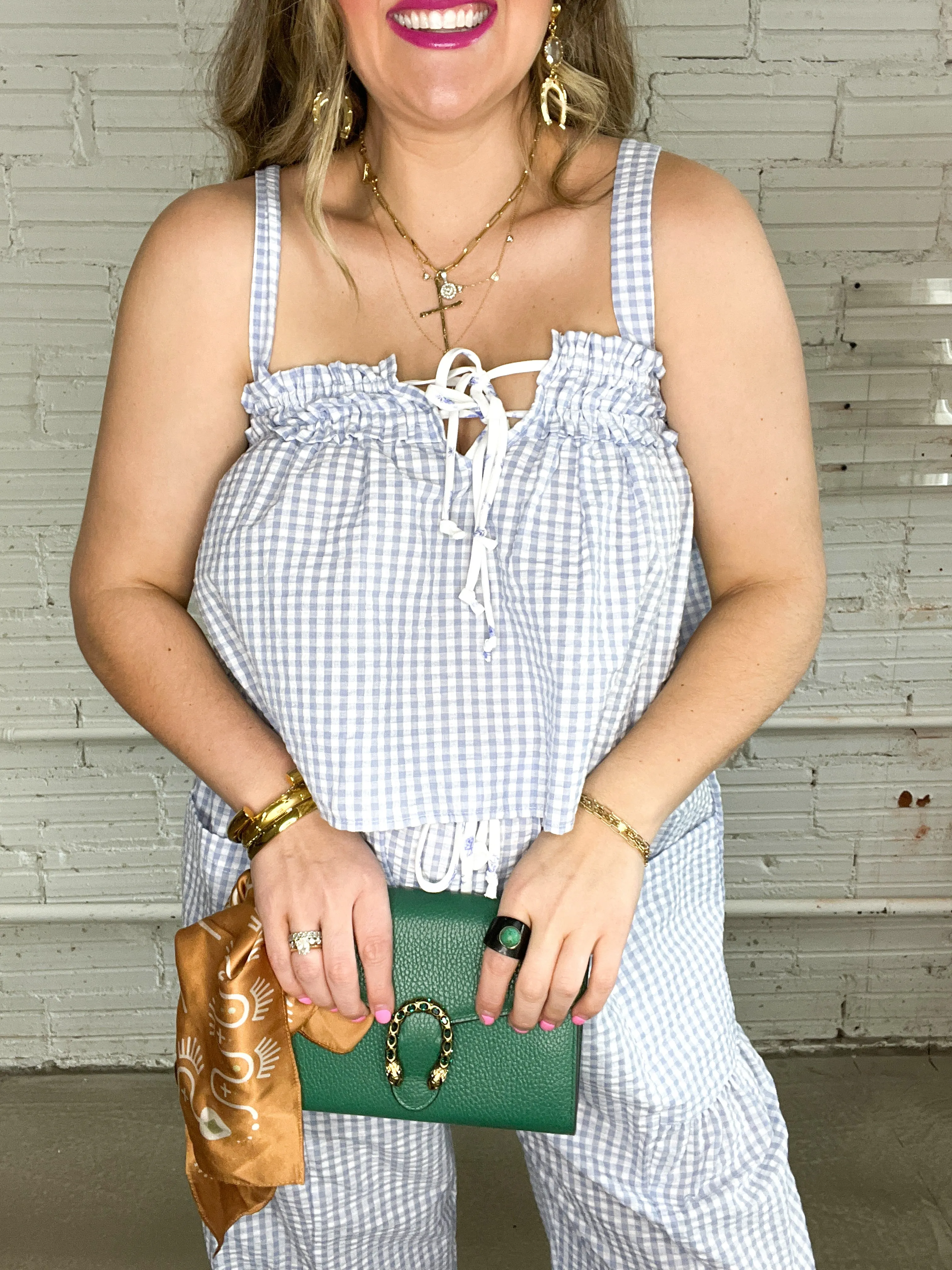 Blue Gingham Relaxed Gauze Pants