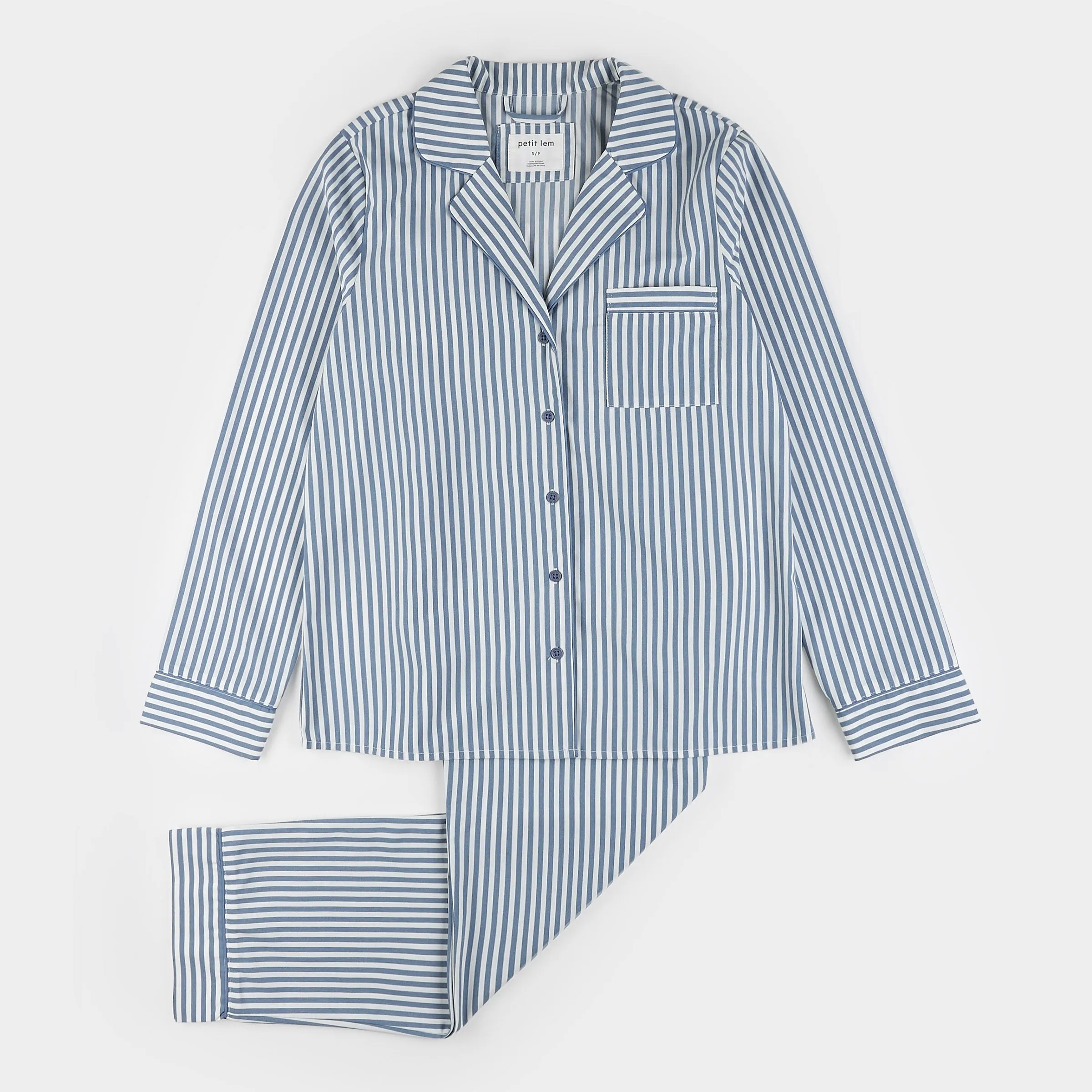 Blue Striped Poplin Women's PJ Set