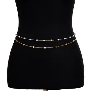 Bohemia Layered Pearl Sequin Saturn Belly Chain Set