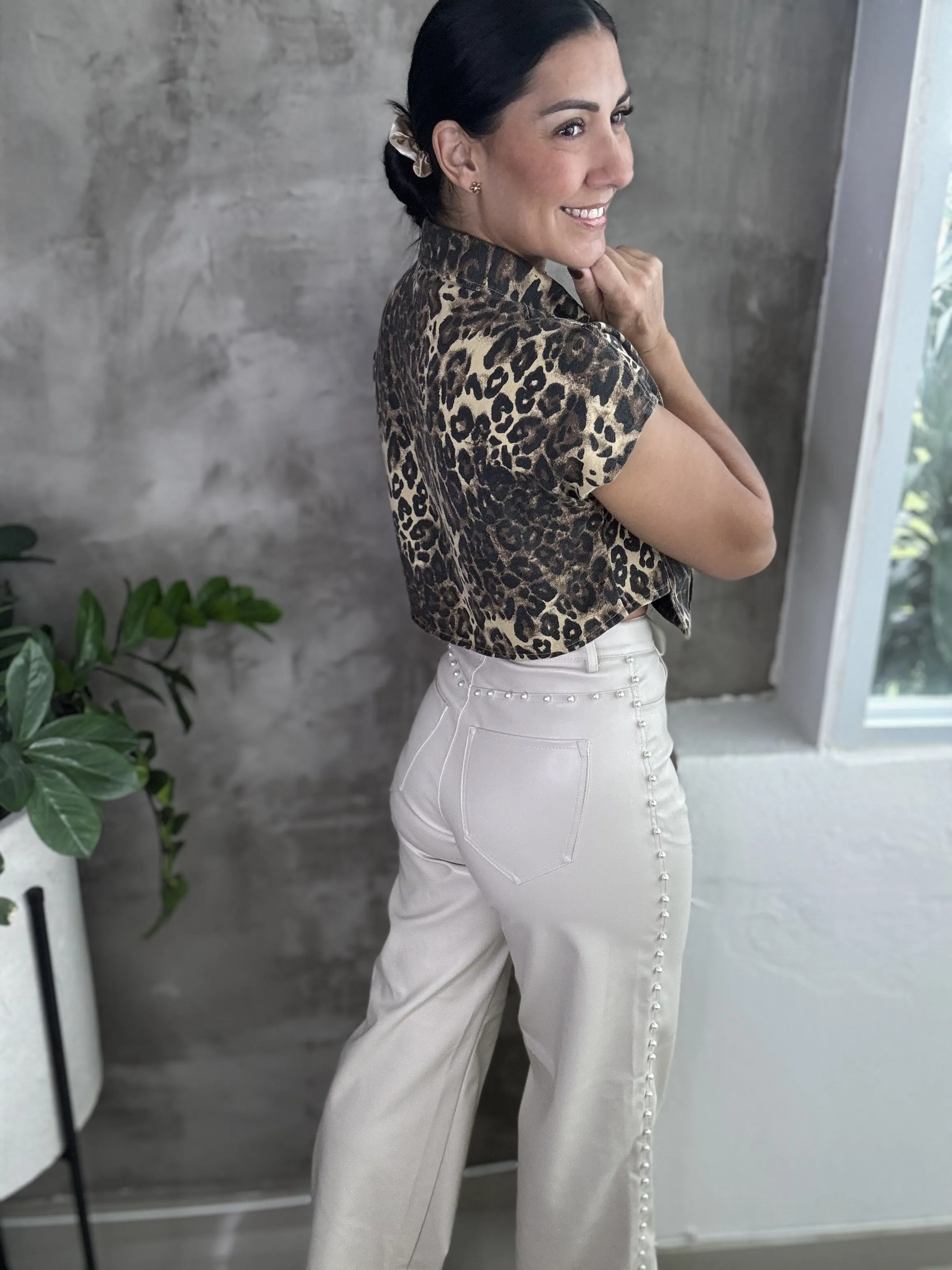 Bone leather pants