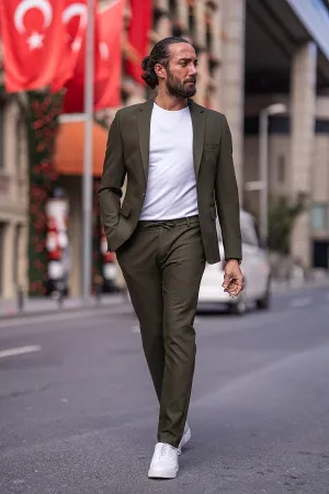 Brabion Lance Khaki Slim Fit Notch Lapel Suit for Modern Men