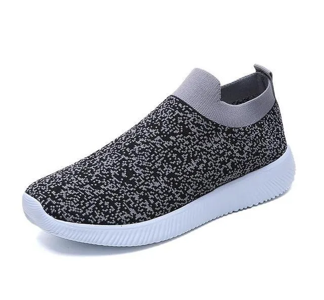 breathable air mesh sneakers women slip on platform knitting flats