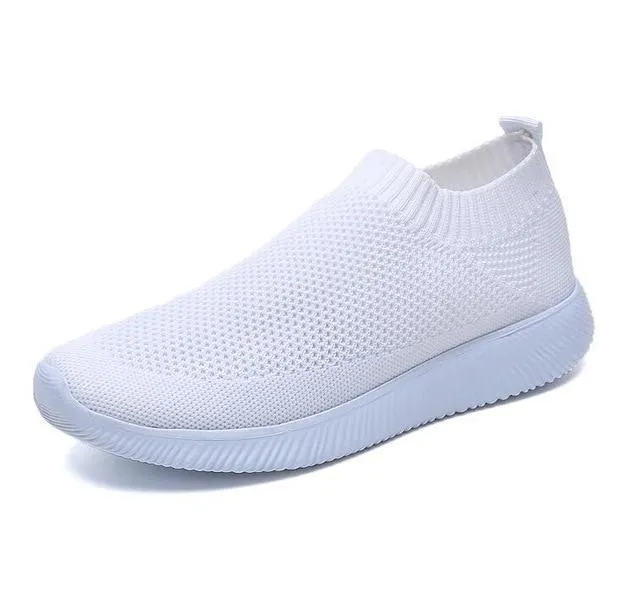 breathable air mesh sneakers women slip on platform knitting flats