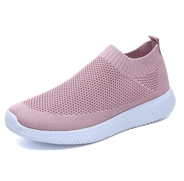 breathable air mesh sneakers women slip on platform knitting flats