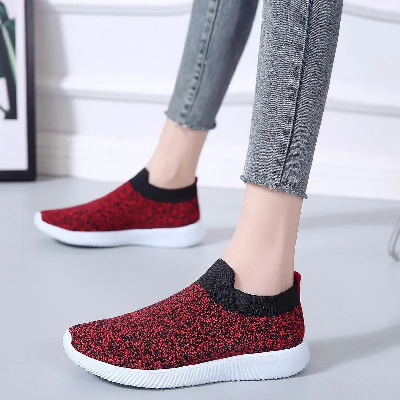 breathable air mesh sneakers women slip on platform knitting flats