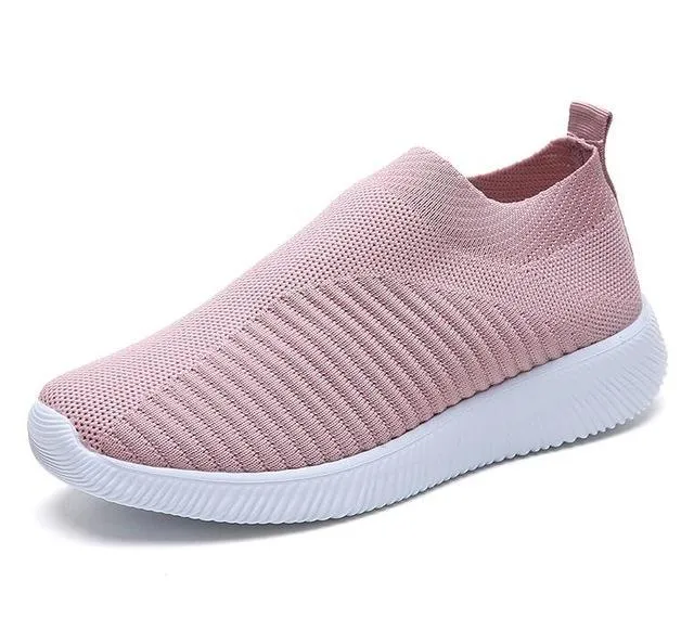 breathable air mesh sneakers women slip on platform knitting flats