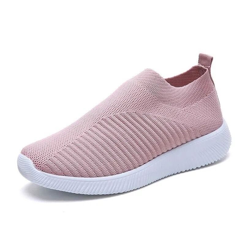 breathable air mesh sneakers women slip on platform knitting flats