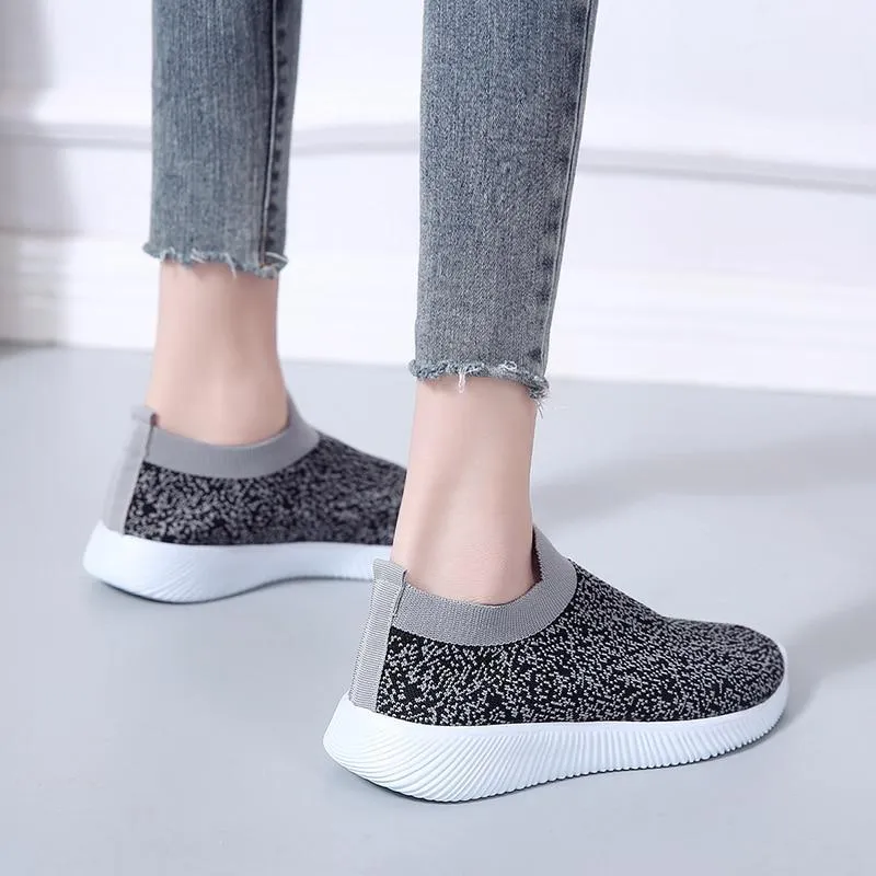 breathable air mesh sneakers women slip on platform knitting flats
