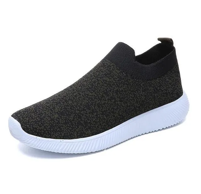 breathable air mesh sneakers women slip on platform knitting flats