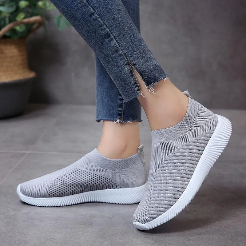 breathable air mesh sneakers women slip on platform knitting flats