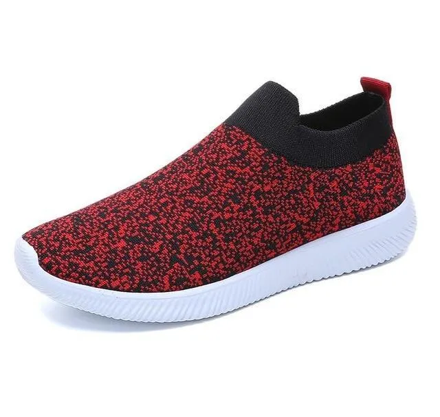 breathable air mesh sneakers women slip on platform knitting flats