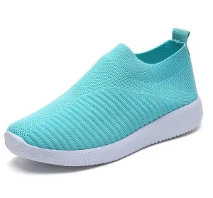 breathable air mesh sneakers women slip on platform knitting flats