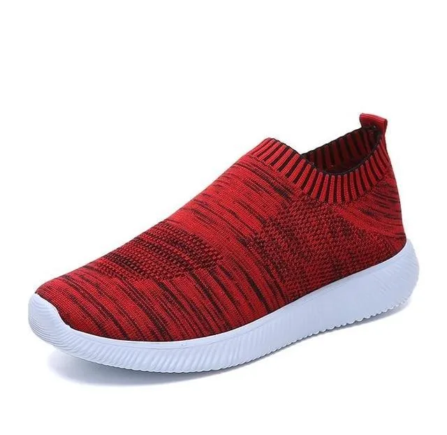 breathable air mesh sneakers women slip on platform knitting flats